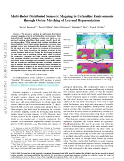 Multi-Robot Distributed Semantic Mapping in Unfamiliar Environments
  through Online Matching of Learned Representations