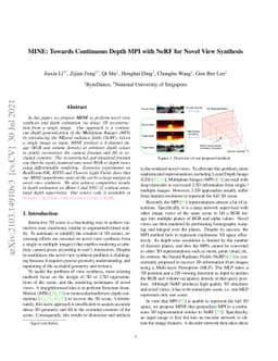 MINE: Towards Continuous Depth MPI with NeRF for Novel View Synthesis