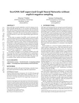 Self-supervised Graph Neural Networks without explicit negative sampling