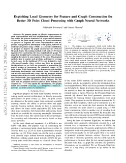 Exploiting Local Geometry for Feature and Graph Construction for Better
  3D Point Cloud Processing with Graph Neural Networks