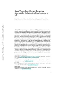 Game Theory Based Privacy Preserving Approach for Collaborative Deep
  Learning in IoT