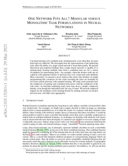 One Network Fits All? Modular versus Monolithic Task Formulations in
  Neural Networks