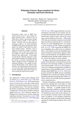 Whitening Sentence Representations for Better Semantics and Faster
  Retrieval