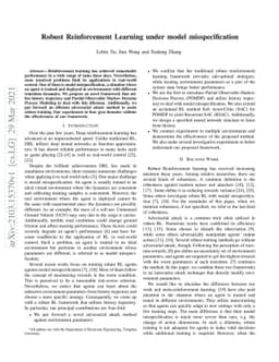 Robust Reinforcement Learning under model misspecification