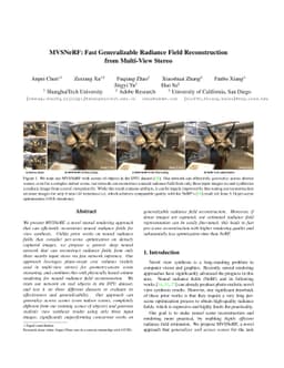 MVSNeRF: Fast Generalizable Radiance Field Reconstruction from
  Multi-View Stereo