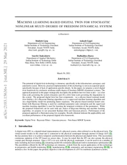 Machine learning based digital twin for stochastic nonlinear
  multi-degree of freedom dynamical system