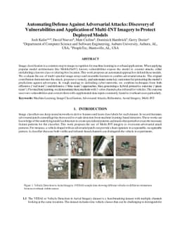 Automating Defense Against Adversarial Attacks: Discovery of
  Vulnerabilities and Application of Multi-INT Imagery to Protect Deployed
  Models