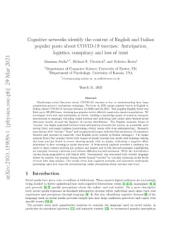 Cognitive networks identify the content of English and Italian popular
  posts about COVID-19 vaccines: Anticipation, logistics, conspiracy and loss
  of trust