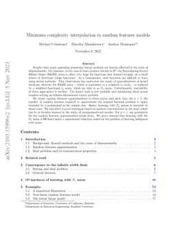 Minimum complexity interpolation in random features models