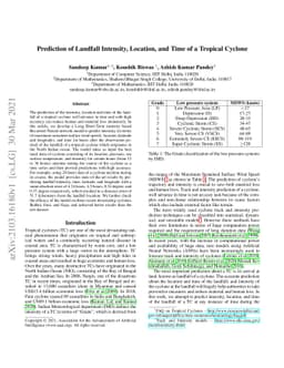 Prediction of Landfall Intensity, Location, and Time of a Tropical
  Cyclone