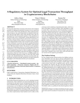 A Regulatory System for Optimal Legal Transaction Throughput in
  Cryptocurrency Blockchains