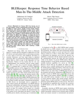 BLEKeeper: Response Time Behavior Based Man-In-The-Middle Attack
  Detection