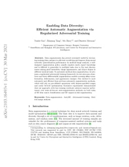 Enabling Data Diversity: Efficient Automatic Augmentation via
  Regularized Adversarial Training