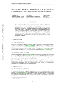 Binarized Neural Networks for Resource-Constrained On-Device Gait
  Identification