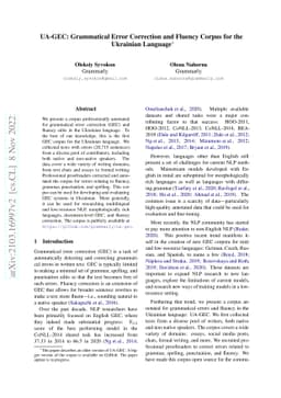 UA-GEC: Grammatical Error Correction and Fluency Corpus for the
  Ukrainian Language
