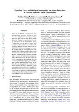 Modeling Users and Online Communities for Abuse Detection: A Position on
  Ethics and Explainability