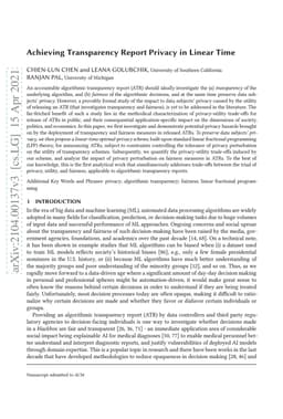 Achieving Transparency Report Privacy in Linear Time