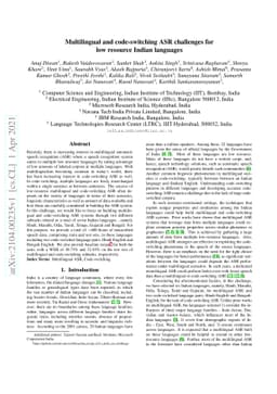 Multilingual and code-switching ASR challenges for low resource Indian
  languages