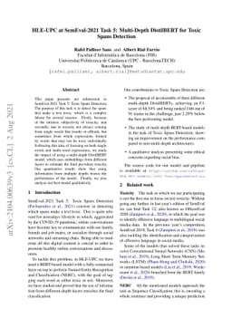 HLE-UPC at SemEval-2021 Task 5: Multi-Depth DistilBERT for Toxic Spans
  Detection