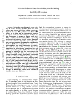 Reservoir-Based Distributed Machine Learning for Edge Operation