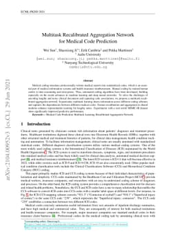 Multitask Recalibrated Aggregation Network for Medical Code Prediction