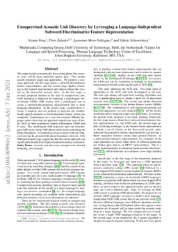 Unsupervised Acoustic Unit Discovery by Leveraging a
  Language-Independent Subword Discriminative Feature Representation