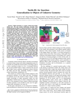 Tactile-RL for Insertion: Generalization to Objects of Unknown Geometry