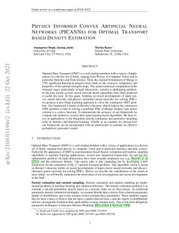 Physics Informed Convex Artificial Neural Networks (PICANNs) for Optimal
  Transport based Density Estimation
