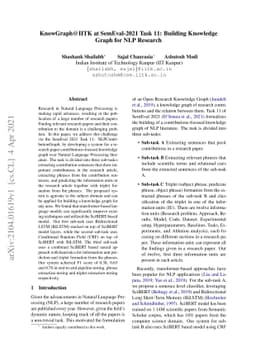 KnowGraph@IITK at SemEval-2021 Task 11: Building KnowledgeGraph for NLP
  Research