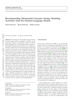 Recommending Metamodel Concepts during Modeling Activities with
  Pre-Trained Language Models
