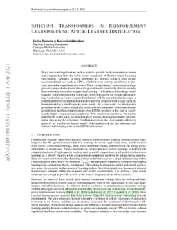 Efficient Transformers in Reinforcement Learning using Actor-Learner
  Distillation