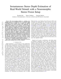 Instantaneous Stereo Depth Estimation of Real-World Stimuli with a
  Neuromorphic Stereo-Vision Setup