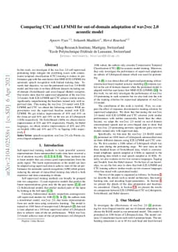 Comparing CTC and LFMMI for out-of-domain adaptation of wav2vec 2.0
  acoustic model