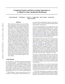 Comparing Transfer and Meta Learning Approaches on a Unified Few-Shot
  Classification Benchmark