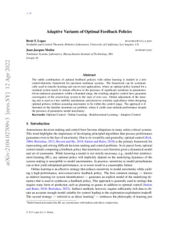 Adaptive Variants of Optimal Feedback Policies