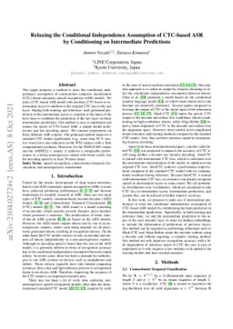Relaxing the Conditional Independence Assumption of CTC-based ASR by
  Conditioning on Intermediate Predictions