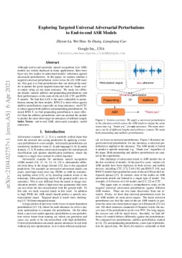 Exploring Targeted Universal Adversarial Perturbations to End-to-end ASR
  Models