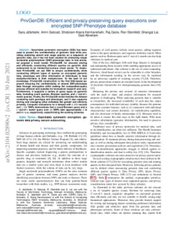 PrivGenDB: Efficient and privacy-preserving query executions over
  encrypted SNP-Phenotype database