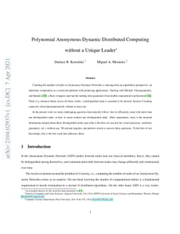 Polynomial Anonymous Dynamic Distributed Computing without a Unique
  Leader