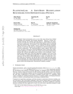 PlasticineLab: A Soft-Body Manipulation Benchmark with Differentiable
  Physics