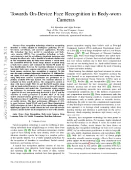 Towards On-Device Face Recognition in Body-worn Cameras