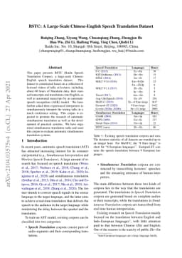 BSTC: A Large-Scale Chinese-English Speech Translation Dataset