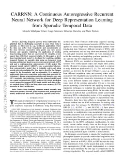 CARRNN: A Continuous Autoregressive Recurrent Neural Network for Deep
  Representation Learning from Sporadic Temporal Data