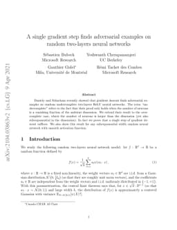 A single gradient step finds adversarial examples on random two-layers
  neural networks