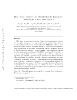 BERT-based Chinese Text Classification for Emergency Domain with a Novel
  Loss Function