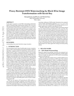 Piracy-Resistant DNN Watermarking by Block-Wise Image Transformation
  with Secret Key