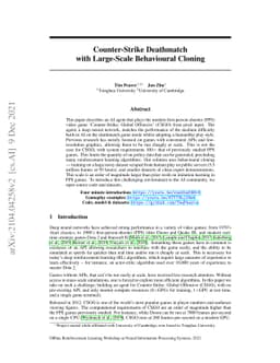 Counter-Strike Deathmatch with Large-Scale Behavioural Cloning