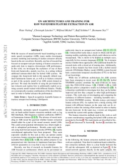 On Architectures and Training for Raw Waveform Feature Extraction in ASR