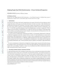Helping People Deal With Disinformation -- A Socio-Technical Perspective