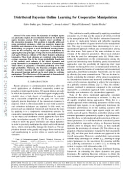 Distributed Bayesian Online Learning for Cooperative Manipulation